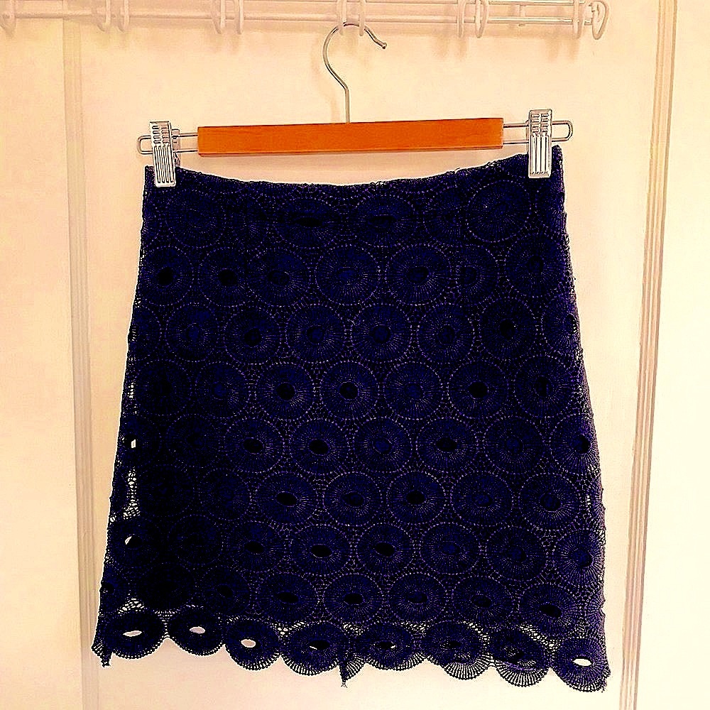 LF Black Mini Skirt with Circle Pattern Lace Overlay | House of Three Australia